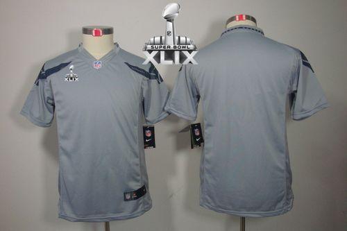 Youth Nike Seahawks Blank Grey Alternate Super Bowl XLIX Stitched NFL Limited Jersey