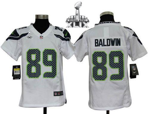 Youth Nike Seahawks #89 Doug Baldwin White Super Bowl XLIX Stitched NFL Elite Jersey