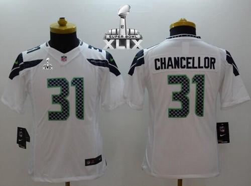 Youth Nike Seahawks #31 Kam Chancellor White Super Bowl XLIX Stitched NFL Limited Jersey