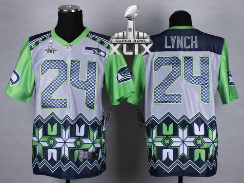 Nike Seahawks #24 Marshawn Lynch Grey Super Bowl XLIX Men's Stitched NFL Elite Noble Fashion Jersey