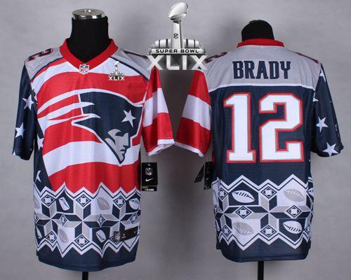 Nike Patriots #12 Tom Brady Navy Blue Super Bowl XLIX Men's Stitched NFL Elite Noble Fashion Jersey