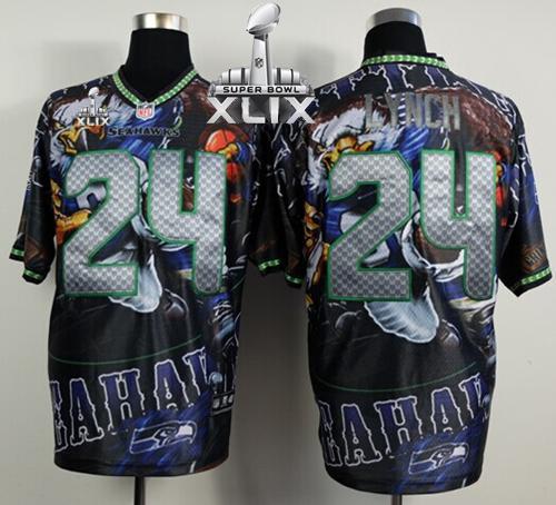 Nike Seahawks #24 Marshawn Lynch Team Color Super Bowl XLIX Men's Stitched NFL Elite Fanatical Version Jersey