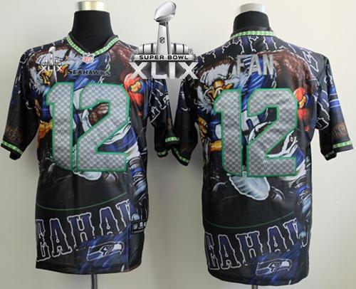 Nike Seahawks #12 Fan Team Color Super Bowl XLIX Men's Stitched NFL Elite Fanatical Version Jersey