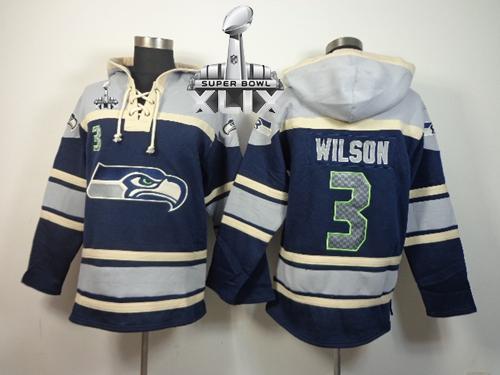 Nike Seahawks #3 Russell Wilson Navy Blue Super Bowl XLIX Sawyer Hooded Sweatshirt NFL Hoodie