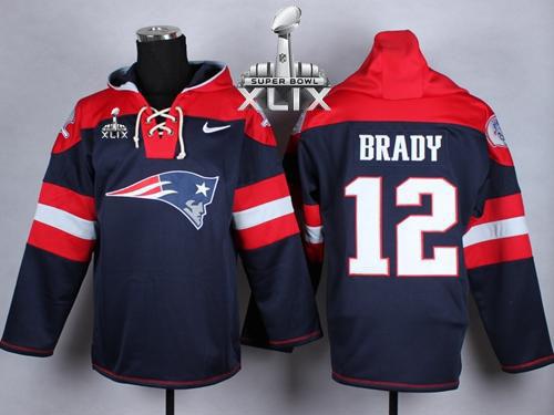 Nike Patriots #12 Tom Brady Navy Blue Super Bowl XLIX Player Pullover NFL Hoodie