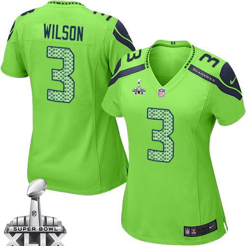 Women's Nike Seahawks #3 Russell Wilson Green Super Bowl XLIX Stitched NFL Elite Jersey