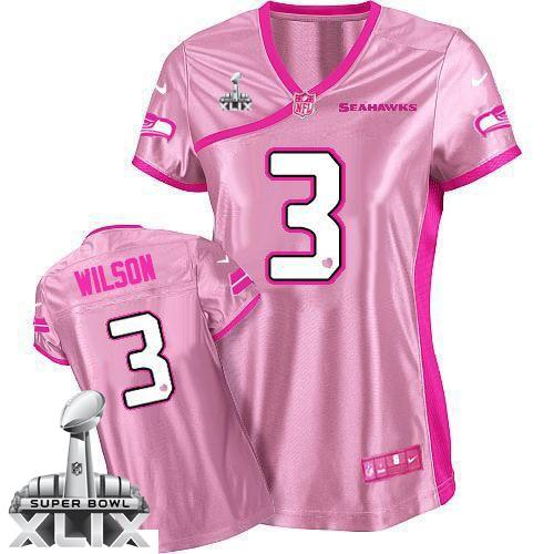 Women's Nike Seahawks #3 Russell Wilson Pink Super Bowl XLIX Be Luv'd Stitched NFL Elite Jerseys
