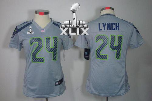 Women's Nike Seahawks #24 Marshawn Lynch Grey Alternate Super Bowl XLIX Stitched NFL Limited Jersey