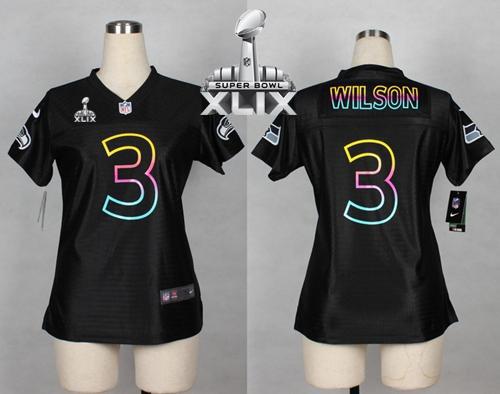 Women's Nike Seahawks #3 Russell Wilson Black Super Bowl XLIX NFL Fashion Game Jersey