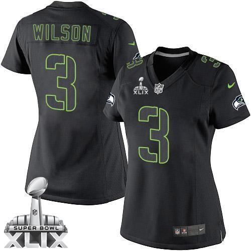 Women's Nike Seahawks #3 Russell Wilson Black Impact Super Bowl XLIX Stitched NFL Limited Jersey