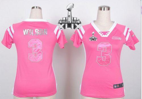 Women's Nike Seahawks #3 Russell Wilson Pink Super Bowl XLIX Stitched NFL Elite Draft Him Shimmer Jersey