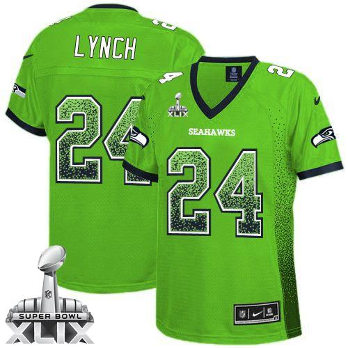 Women's Nike Seahawks #24 Marshawn Lynch Green Super Bowl XLIX Stitched NFL Elite Drift Fashion Jersey