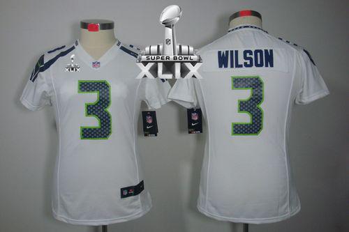 Women's Nike Seahawks #3 Russell Wilson White Super Bowl XLIX Stitched NFL Limited Jersey