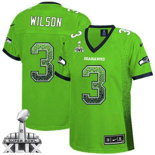 Women's Nike Seahawks #3 Russell Wilson Green Super Bowl XLIX Stitched NFL Elite Drift Fashion Jersey