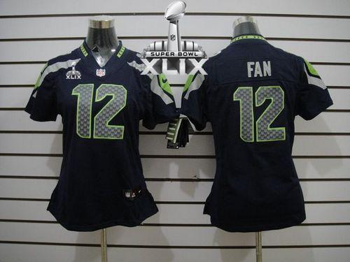 Women's Nike Seahawks #12 Fan Steel Blue Team Color Super Bowl XLIX Stitched NFL Limited Jersey