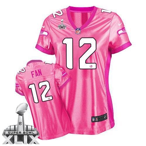 Women's Nike Seahawks #12 Fan Pink Super Bowl XLIX Be Luv'd Stitched NFL New Elite Jersey