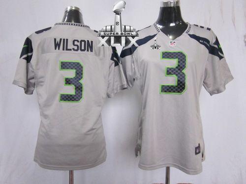 Women's Nike Seahawks #3 Russell Wilson Grey Alternate Super Bowl XLIX Stitched NFL Elite Jersey