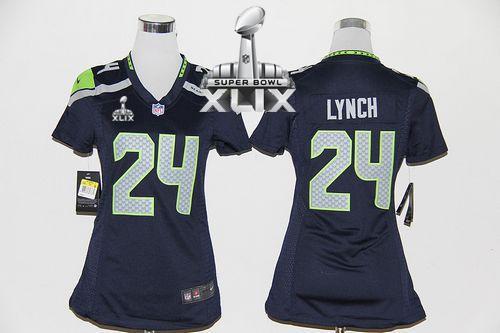 Women's Nike Seahawks #24 Marshawn Lynch Steel Blue Super Bowl XLIX Stitched NFL Elite Jersey