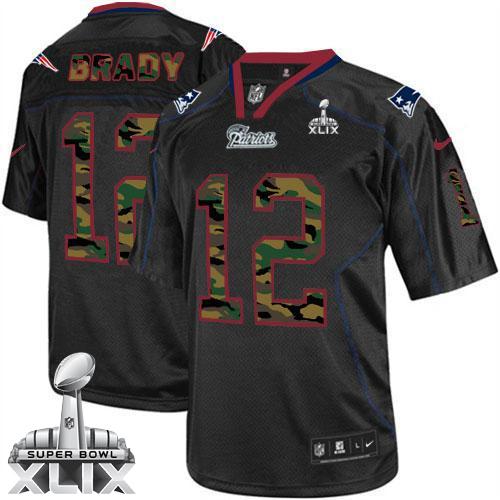 Nike Patriots #12 Tom Brady Black Super Bowl XLIX Men's Stitched NFL Elite Camo Fashion Jersey