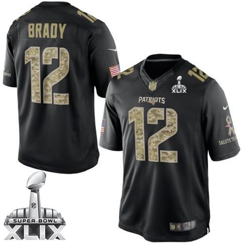 Nike Patriots #12 Tom Brady Black Super Bowl XLIX Men's Stitched NFL Limited Salute to Service Jersey