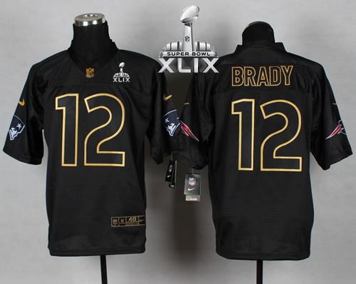 Nike Patriots #12 Tom Brady Black Gold No. Fashion Super Bowl XLIX Men's Stitched NFL Elite Jersey