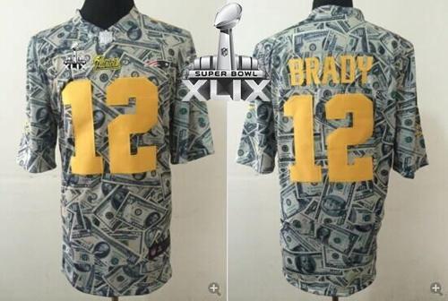 Nike Patriots #12 Tom Brady Dollar Fashion Super Bowl XLIX Men's Stitched NFL Elite Jersey