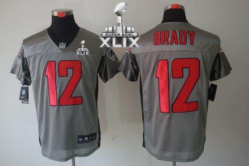Nike Patriots #12 Tom Brady Grey Shadow Super Bowl XLIX Men's Stitched NFL Elite Jersey