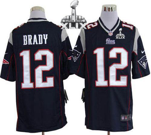 Nike Patriots #12 Tom Brady Navy Blue Team Color Super Bowl XLIX Men's Stitched NFL Game Jersey