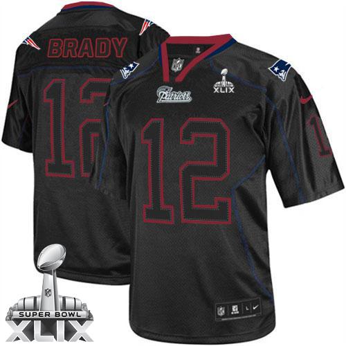 Nike Patriots #12 Tom Brady Lights Out Black Super Bowl XLIX Men's Stitched NFL Elite Jersey