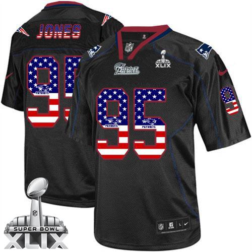 Nike Patriots #95 Chandler Jones Black Super Bowl XLIX Men's Stitched NFL Elite USA Flag Fashion Jersey