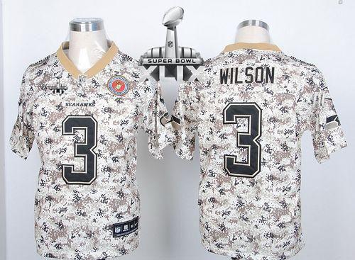 Nike Seahawks #3 Russell Wilson Camo USMC Super Bowl XLIX Men's Stitched NFL Elite Jersey