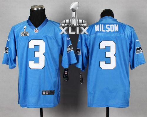 Nike Seahawks #3 Russell Wilson Light Blue Super Bowl XLIX Men's Stitched NFL Elite Jersey