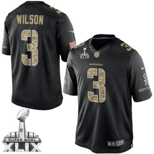 Nike Seahawks #3 Russell Wilson Black Super Bowl XLIX Men's Stitched NFL Limited Salute to Service Jersey