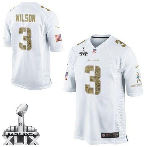 Nike Seahawks #3 Russell Wilson White Super Bowl XLIX Men's Stitched NFL Limited Salute to Service Jersey