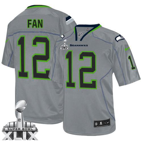 Nike Seahawks #12 Fan Lights Out Grey Super Bowl XLIX Men's Stitched NFL Elite Jersey