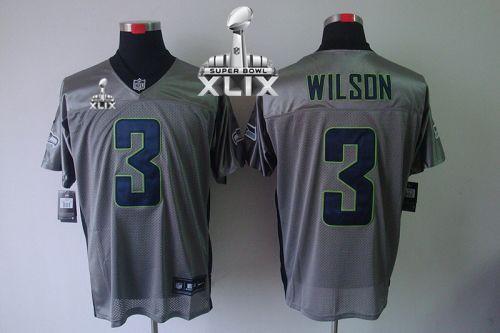 Nike Seahawks #3 Russell Wilson Grey Shadow Super Bowl XLIX Men's Stitched NFL Elite Jersey