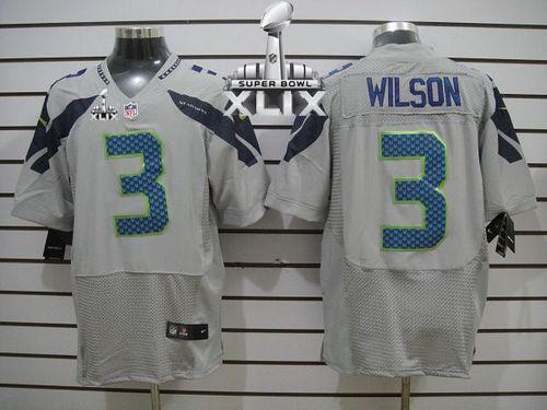 Nike Seahawks #3 Russell Wilson Grey Alternate Super Bowl XLIX Men's Stitched NFL Elite Jersey