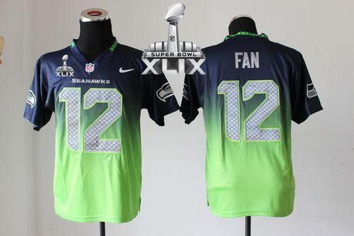 Nike Seahawks #12 Fan Steel Blue Green Super Bowl XLIX Men's Stitched NFL Elite Fadeaway Fashion Jersey