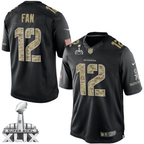 Nike Seahawks #12 Fan Black Super Bowl XLIX Men's Stitched NFL Limited Salute to Service Jersey