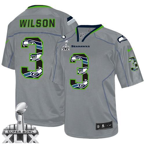 Nike Seahawks #3 Russell Wilson New Lights Out Grey Super Bowl XLIX Men's Stitched NFL Elite Jersey