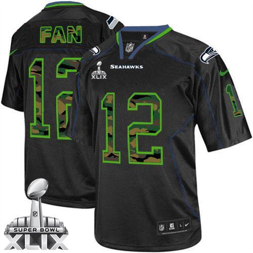 Nike Seahawks #12 Fan Black Super Bowl XLIX Men's Stitched NFL Elite Camo Fashion Jersey