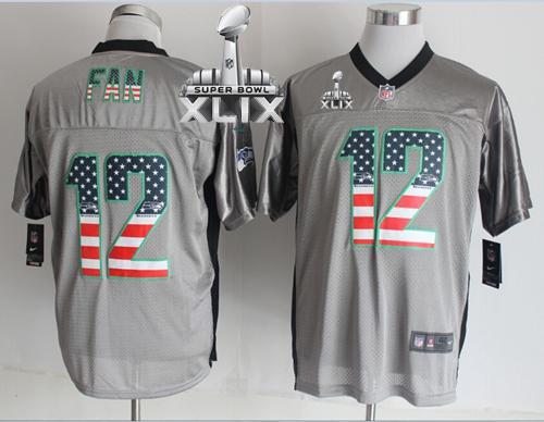 Nike Seahawks #12 Fan Grey Super Bowl XLIX Men's Stitched NFL Elite USA Flag Fashion Jersey