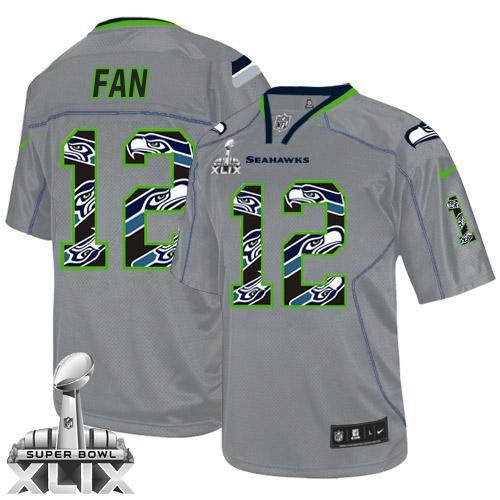 Nike Seahawks #12 Fan New Lights Out Grey Super Bowl XLIX Men's Stitched NFL Elite Jersey