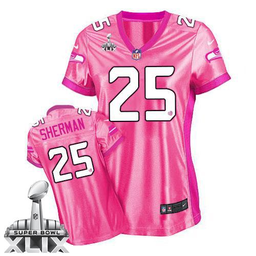 Women's Nike Seahawks #25 Richard Sherman Pink Super Bowl XLIX Be Luv'd Stitched NFL New Elite Jersey