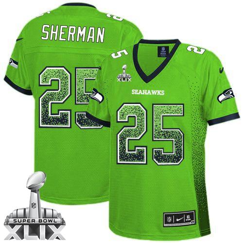 Women's Nike Seahawks #25 Richard Sherman Green Super Bowl XLIX Stitched NFL Elite Drift Fashion Jersey