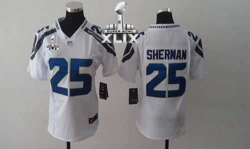 Women's Nike Seahawks #25 Richard Sherman White Super Bowl XLIX Stitched NFL Elite Jersey