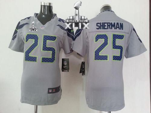 Women's Nike Seahawks #25 Richard Sherman Grey Alternate Super Bowl XLIX Stitched NFL Elite Jersey