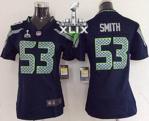 Women's Nike Seahawks #53 Malcolm Smith Steel Blue Super Bowl XLIX Stitched NFL Elite Jersey