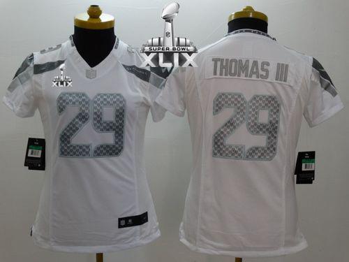 Women's Nike Seahawks #29 Earl Thomas III White Super Bowl XLIX Stitched NFL Limited Platinum Jersey