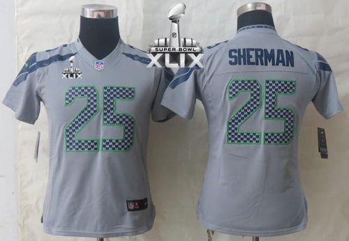 Women's Nike Seahawks #25 Richard Sherman Grey Alternate Super Bowl XLIX Stitched NFL Limited Jersey